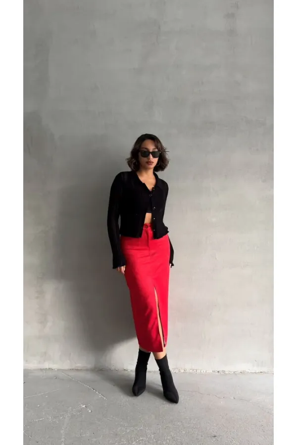 Süet Toptan Etek - Kırmızı | TOPSHOW | F1761