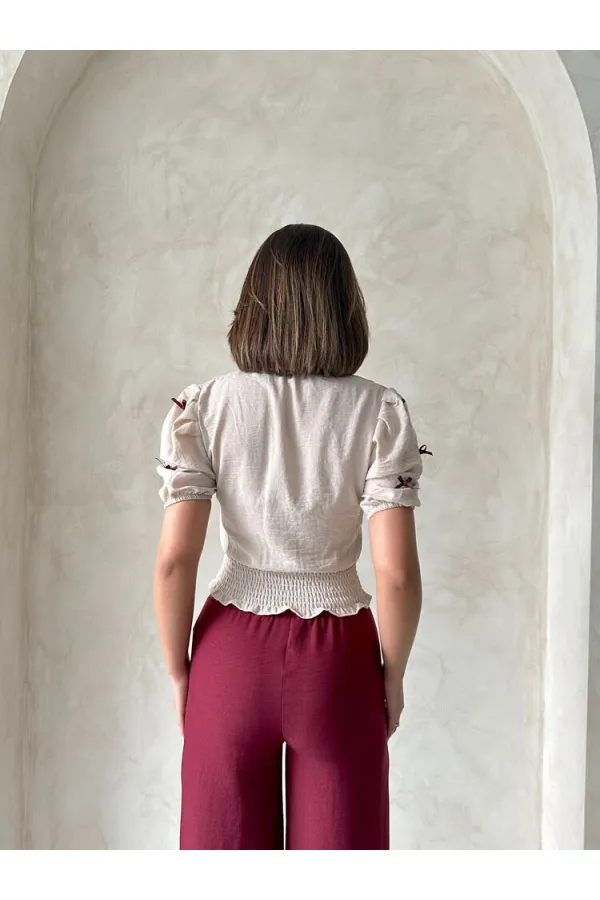 Bow-Tie Linen Wholesale Shirt - Stone | Topshow