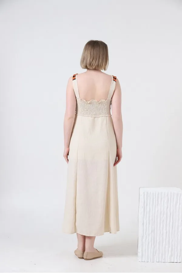 Robe Topshow orange pierre à bretelles et application corporelle en lin, vente en gros