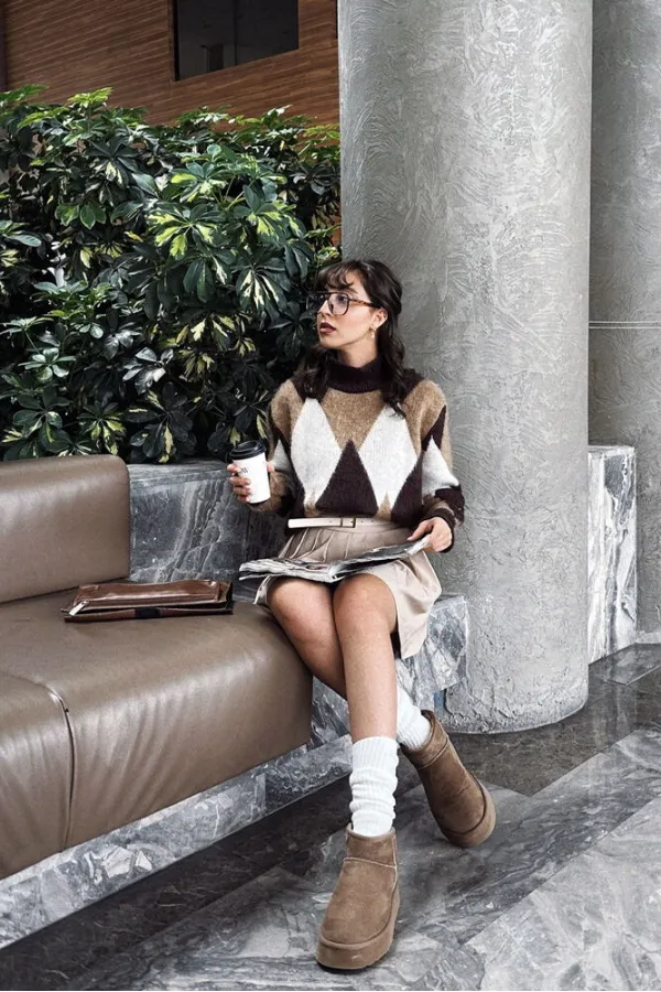 Soft Dokulu Desenli Toptan Triko Toptan Kazak - Kahve | TOPSHOW | K-172