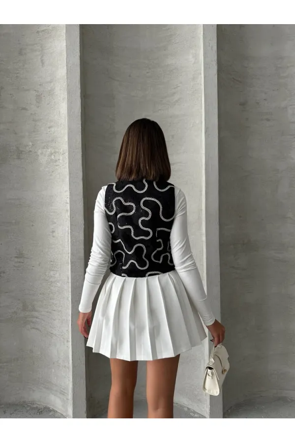 Nakışlı Toptan Yelek - Siyah | TOPSHOW | F1751