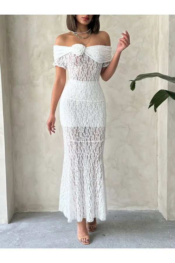 Dantel Toptan Abiye Etek- Krem | TOPSHOW | F1887