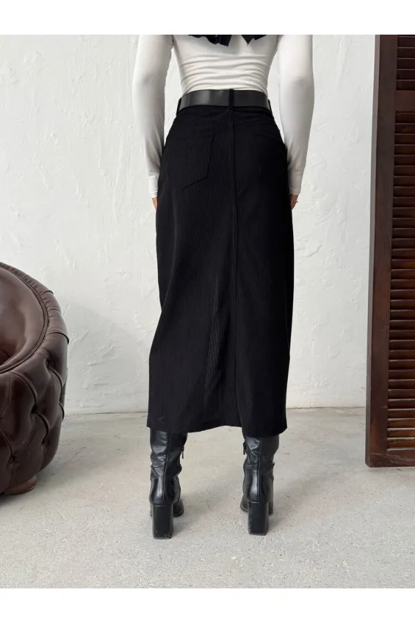 Jupe en velours côtelé Topshow en gros - Noire | F2033