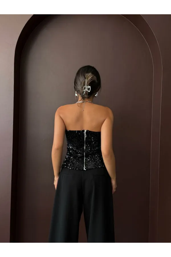 Chemisier bustier Topshow avec fermeture éclair au dos - Noir | F2056