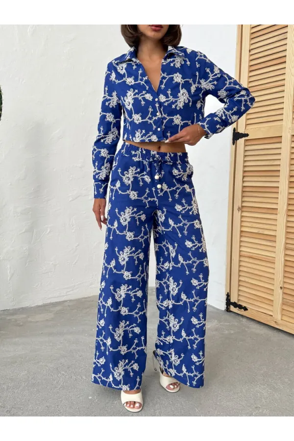 Pantalon brodé Süzüne - Saks | Topshow | F1927