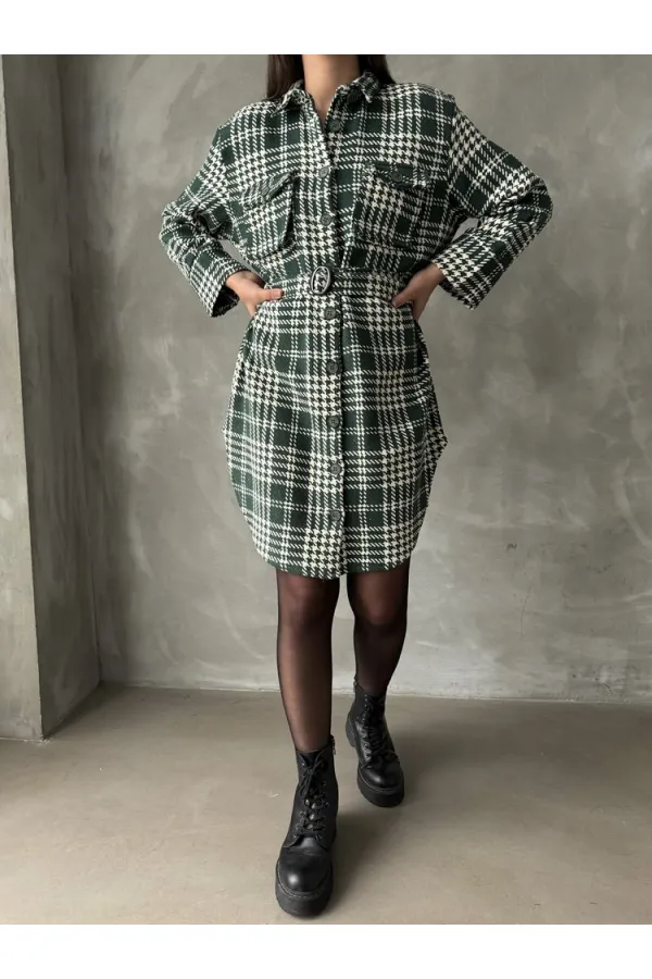 Ekose Toptan Elbise - Zümrüt Ekose | TOPSHOW | F1118