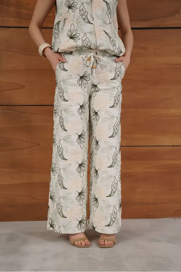 Topshow Embroidered Linen Trousers - Stone | F2008