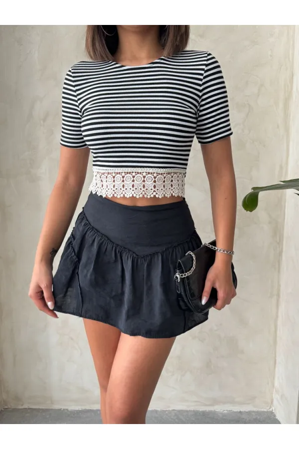 Striped Blouse with Lace Skirt - Bold Stripes | Topshow