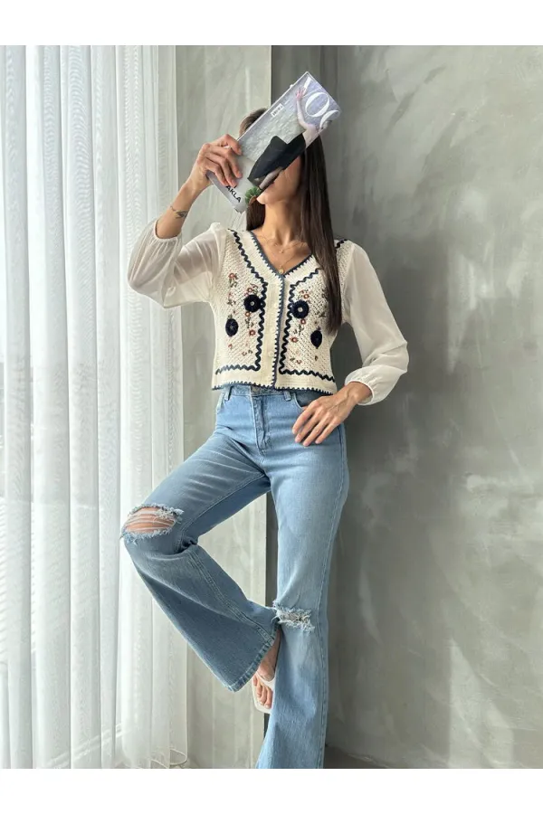 Buttoned Short Wholesale Cardigan F0022 - Stone Blue | TOPSHOW | F0022