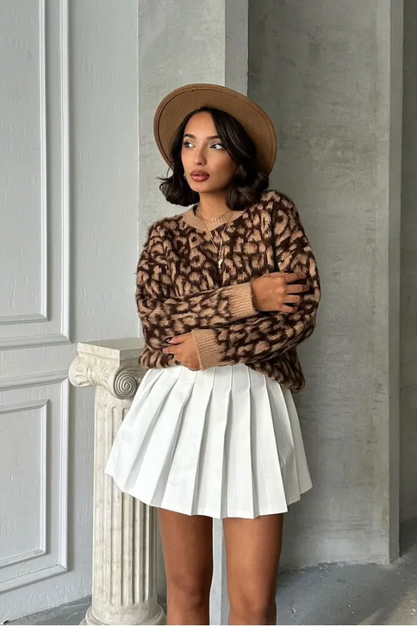 Leopar Triko Toptan Bluz  - Kahve | TOPSHOW | K-158