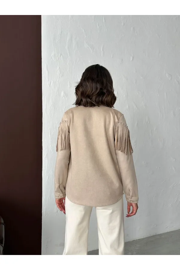 Chemises en daim scuba à franges Topshow - Pierre | F2029