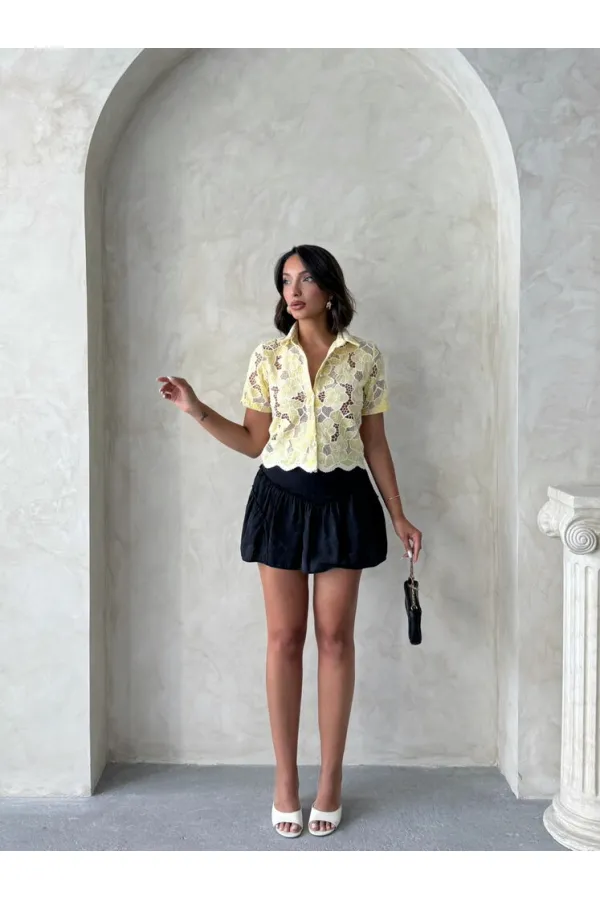 Dantel Gömlek - Sarı | Topshow