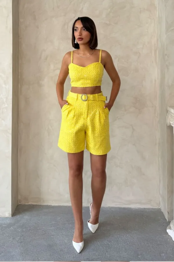 Shorts en jean à paillettes jaunes en gros | Topshow