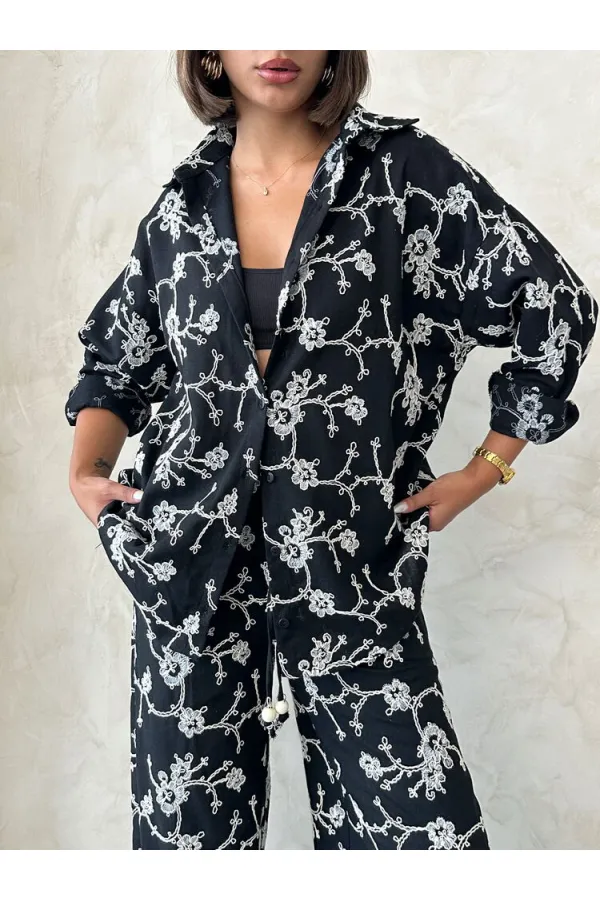 Nakışlı Gömlek - Siyah | Topshow | F1951