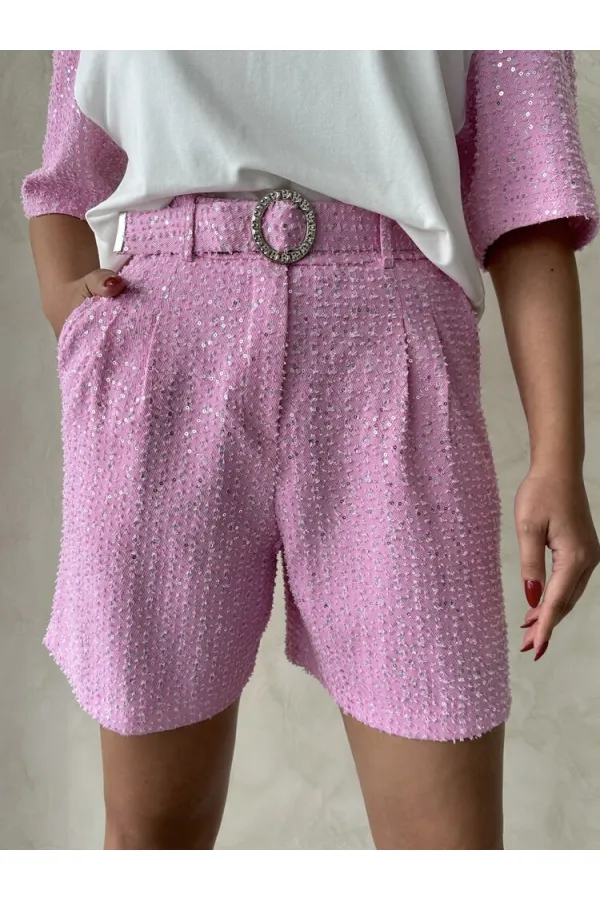 Pullu Kot Şort - Pembe | Topshow