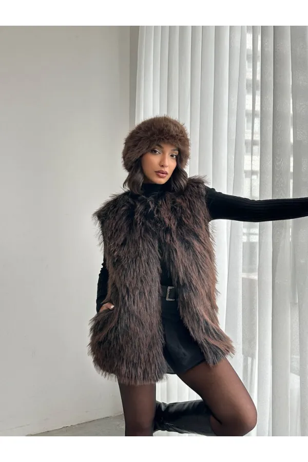 Faux Fur Women's Wholesale Vest – Soft Texture – BLACK