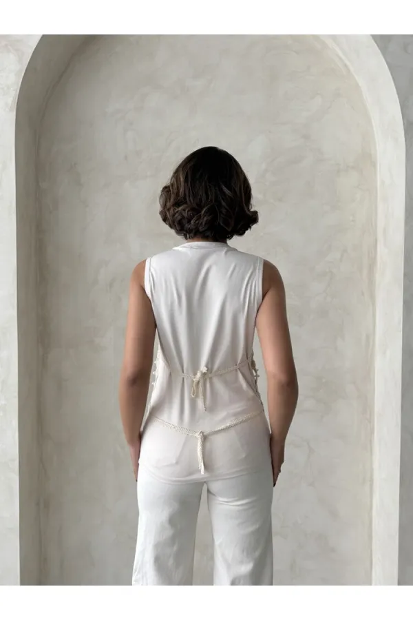 İnci Dantel Detaylı Ham Tişört - Ham | Topshow