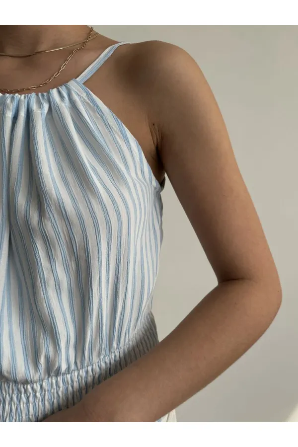 Topshow Blue Tied Neck Wholesale Blouse