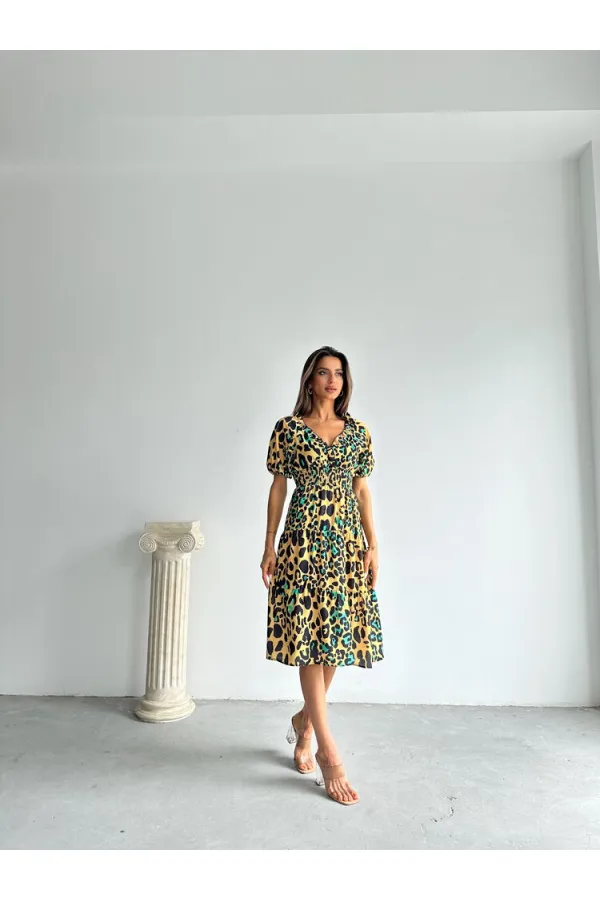 Robe longue Topshow à motif léopard et émeraude, vente en gros