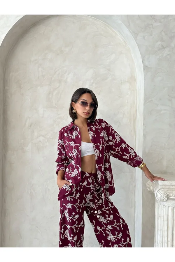 Chemise brodée - Rouge bordeaux | Topshow | F1951