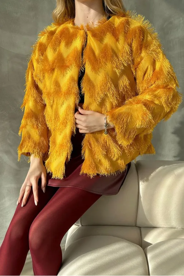 Faux Fur Wholesale Jacket - Mustard | TOPSHOW | F1640
