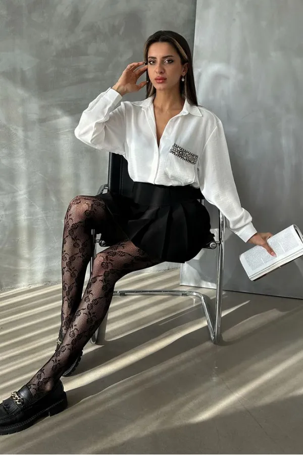 Pocket Detailed Linen Wholesale Shirt - Cream | TOPSHOW | F1661