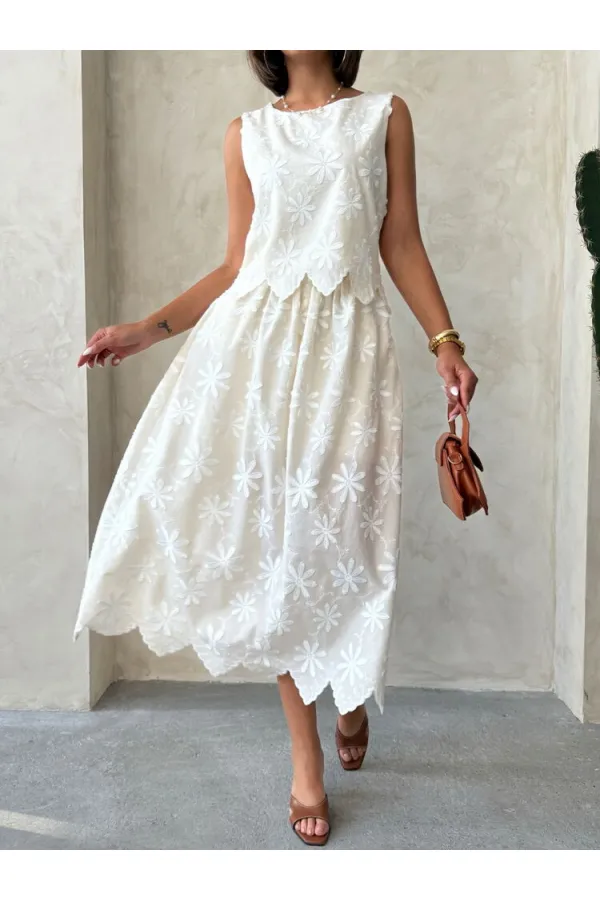 Embroidered Skirt - Stone | Topshow