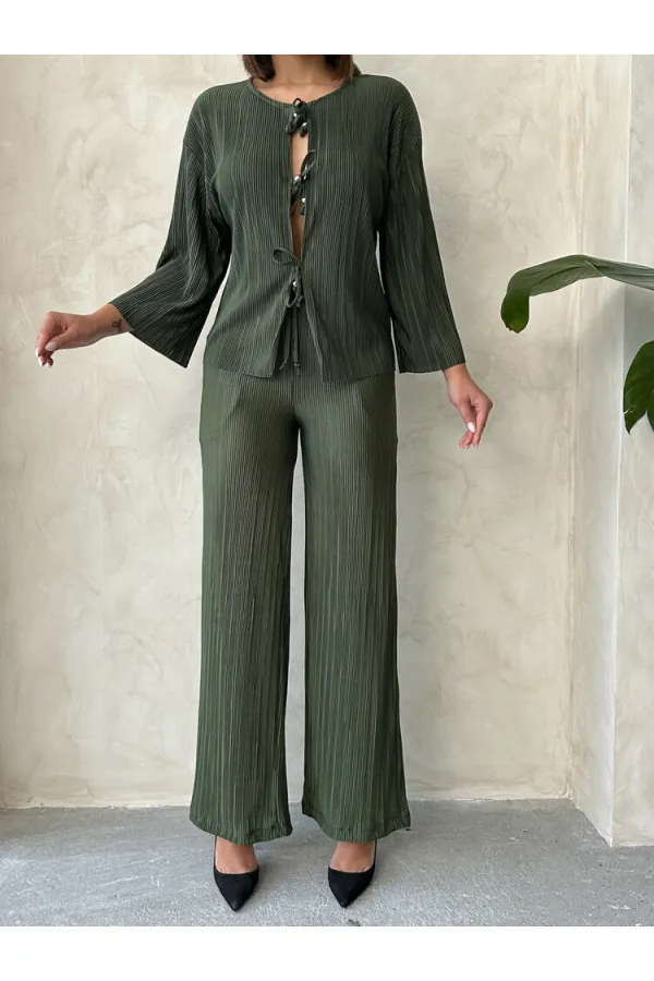 Pantalon plissé en gros - Kaki | Topshow