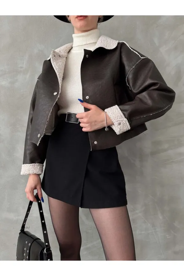 Nubuk Yakası Kürklü Toptan Mont - Kahve | TOPSHOW | F1577