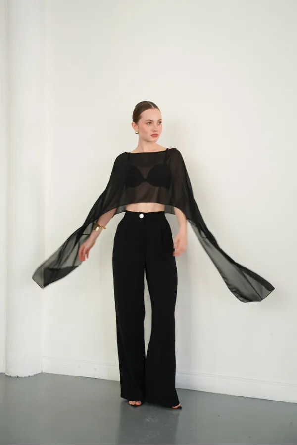 Chiffon Poncho - Black | D2938 - Topshow