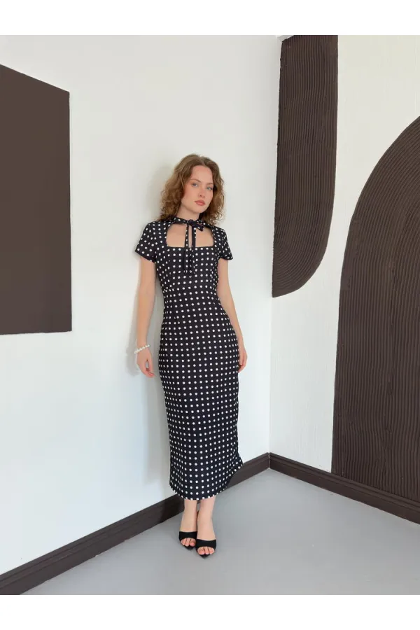 Robe à pois D 3073 - Noire