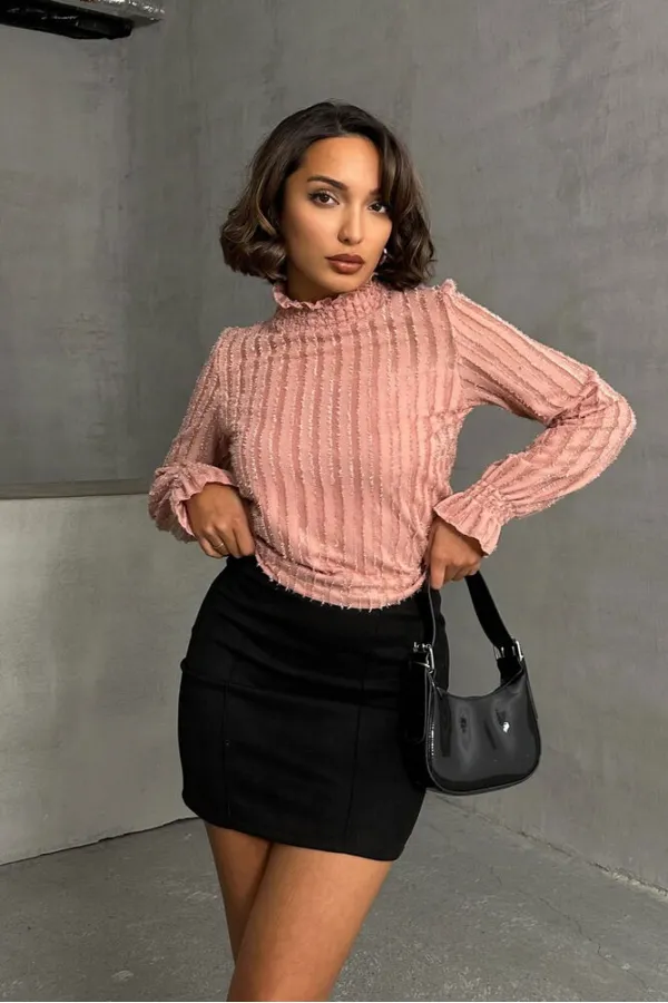 Simli Sakallı Toptan Bluz - Pudra | TOPSHOW | F1852