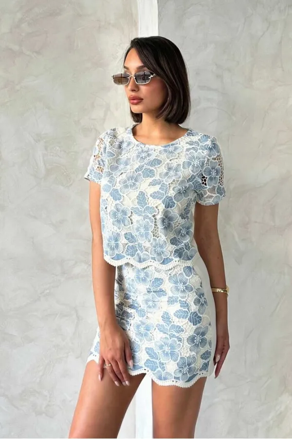 Dantel Bluz - Mavi | Topshow