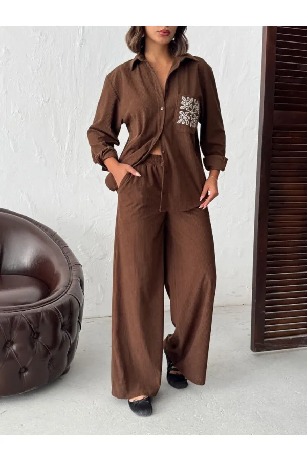 Topshow - Toptan Fitilli Kadife Pantolon - Kahve