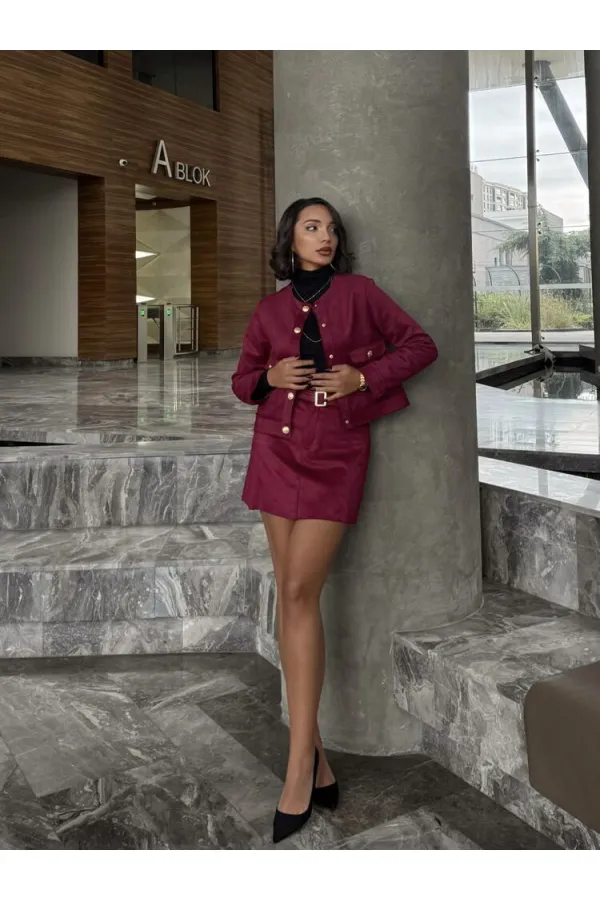 Kemerli Toptan Etek - Bordo | TOPSHOW | F1801