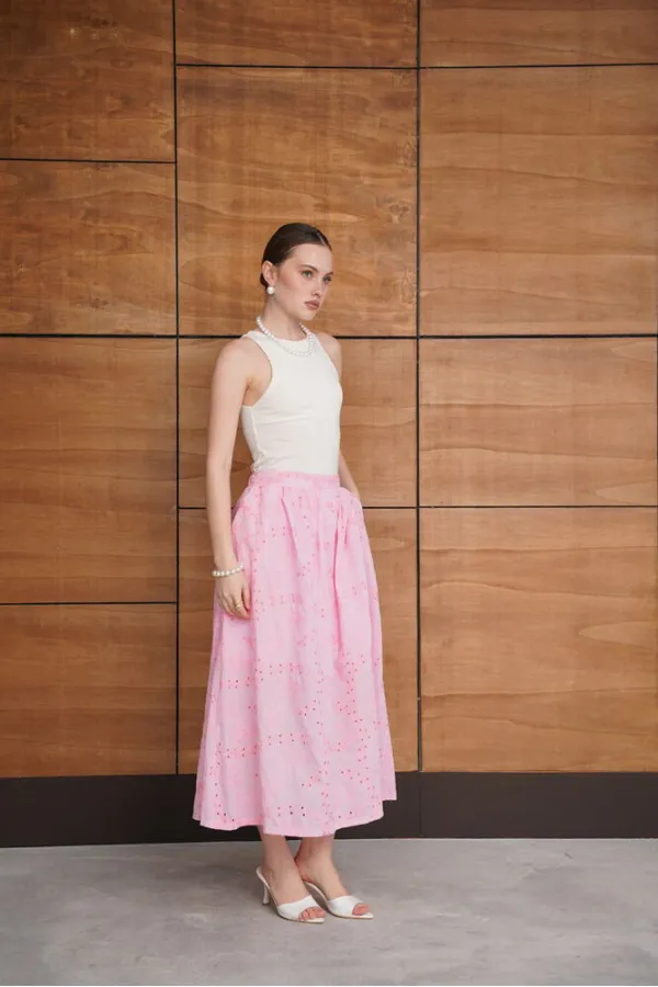 Embroidered Long Skirt - Pink | F2080 - Topshow