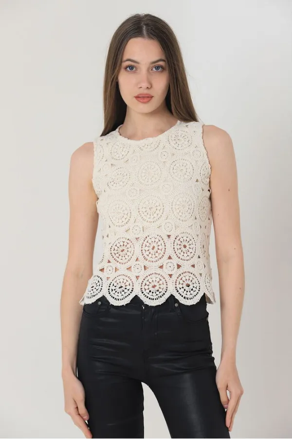 T-shirt à manches zéro et col rond en dentelle, vente en gros - Brut | TOPSHOW