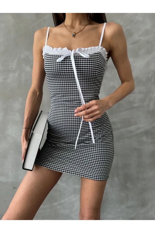 Topshow Siyah Pitikare Askılı Toptan Elbise