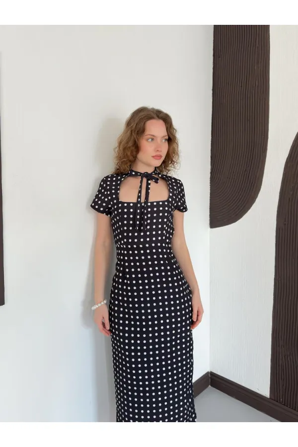 Robe à pois D 3073 - Noire