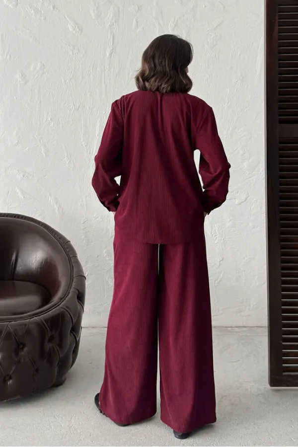 Topshow - Toptan Fitilli Kadife Pantolon - Bordo