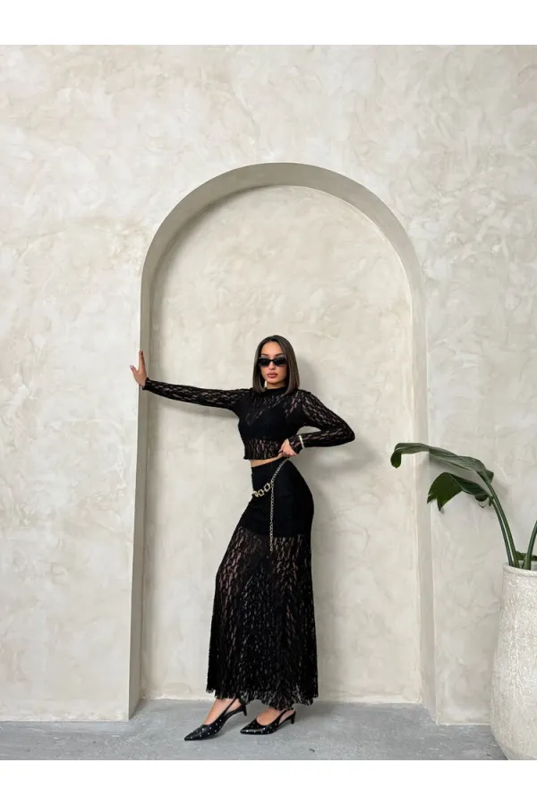 Dantel Toptan Abiye Etek- Siyah | TOPSHOW | F1887