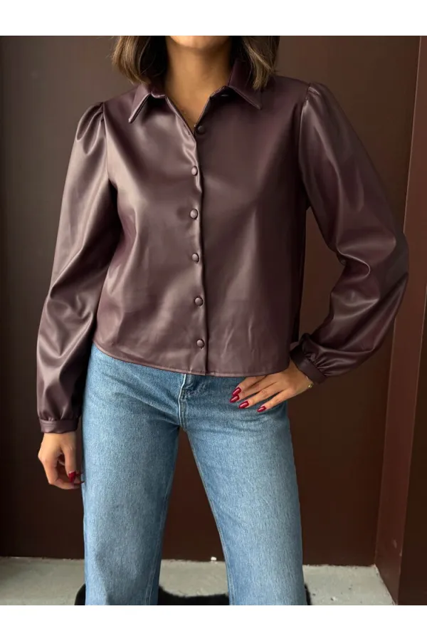 Chemises en similicuir Topshow en gros - Marron | F2044