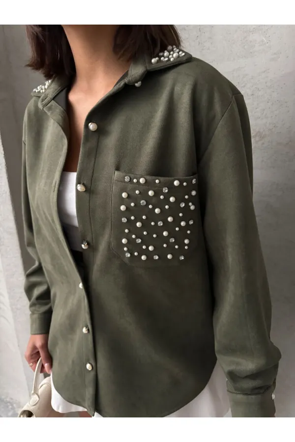 Cebi Tasli Toptan Gömlek - Haki | TOPSHOW | F1617