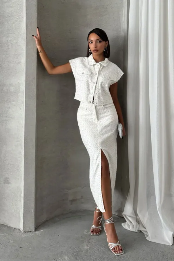 Pullu Kot Toptan Etek - Beyaz Dsn 1 | TOPSHOW | F1707