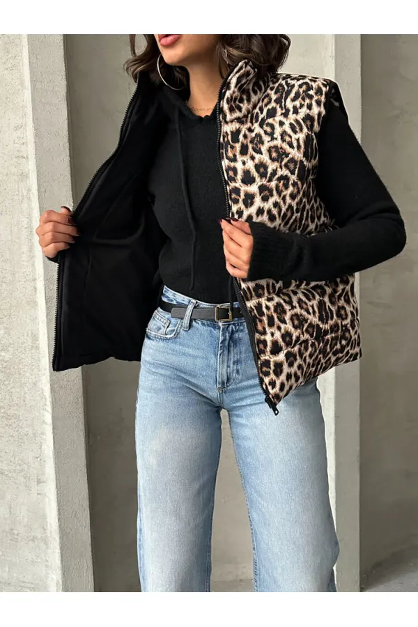 Kapitone Toptan Yelek - Leopar | TOPSHOW | F1785