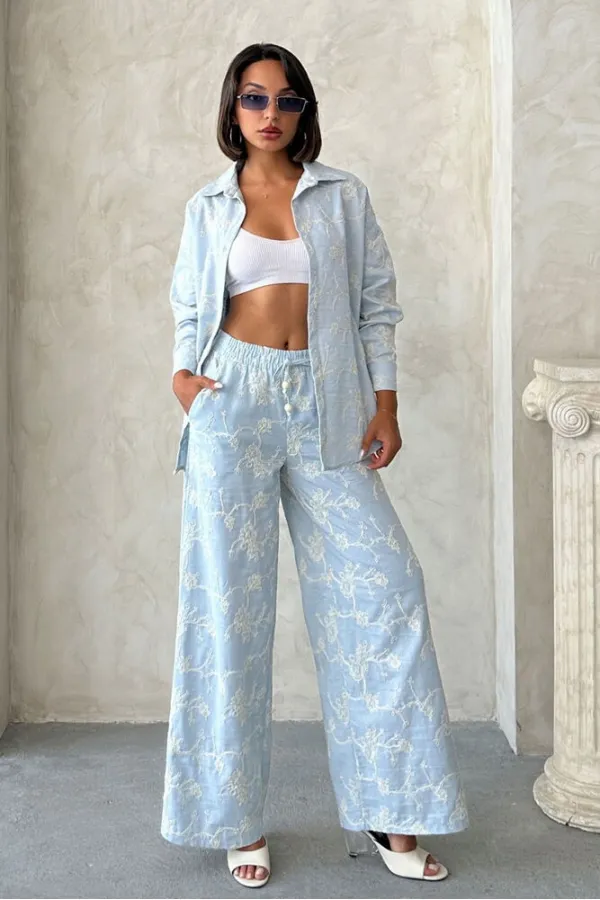 Pantalon brodé Süzüne - Bleu | Topshow | F1927