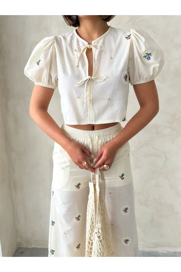 Wholesale Blouse with Front Embroidered - Stone | Topshow