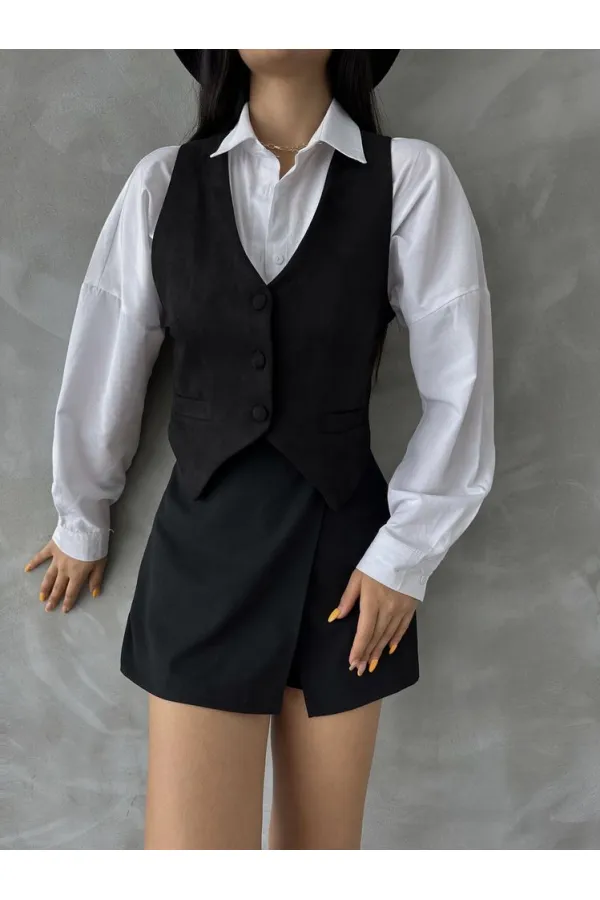 Gilet en daim noir en gros | TOPSHOW | f1528