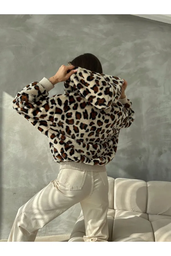 Manteau en peluche effet léopard (vente en gros) - Léopard gris clair | TOPSHOW | F1650
