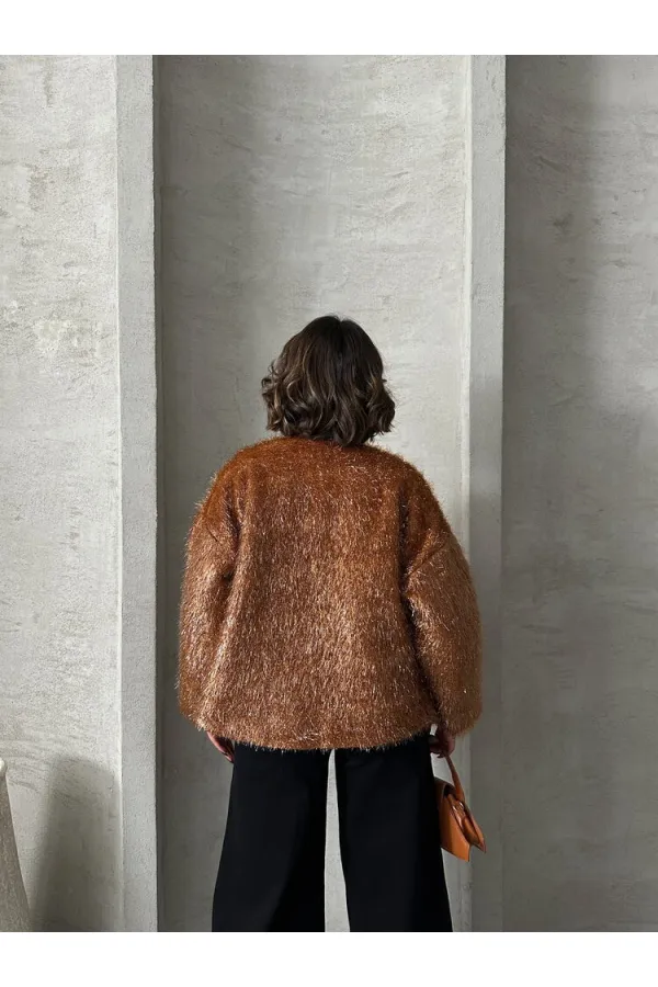 Gilet à franges pailletées en gros - Marron | TOPSHOW | F1837